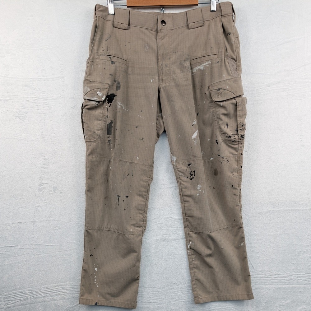 5.11 Tactical Pants Men 36x30 Tan Ripstop Paint Splatter Rugged Utility Workwear